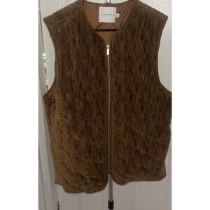 Top Man Brown Vest Size XL Quilted Full Zip Pockets Sleeveless
